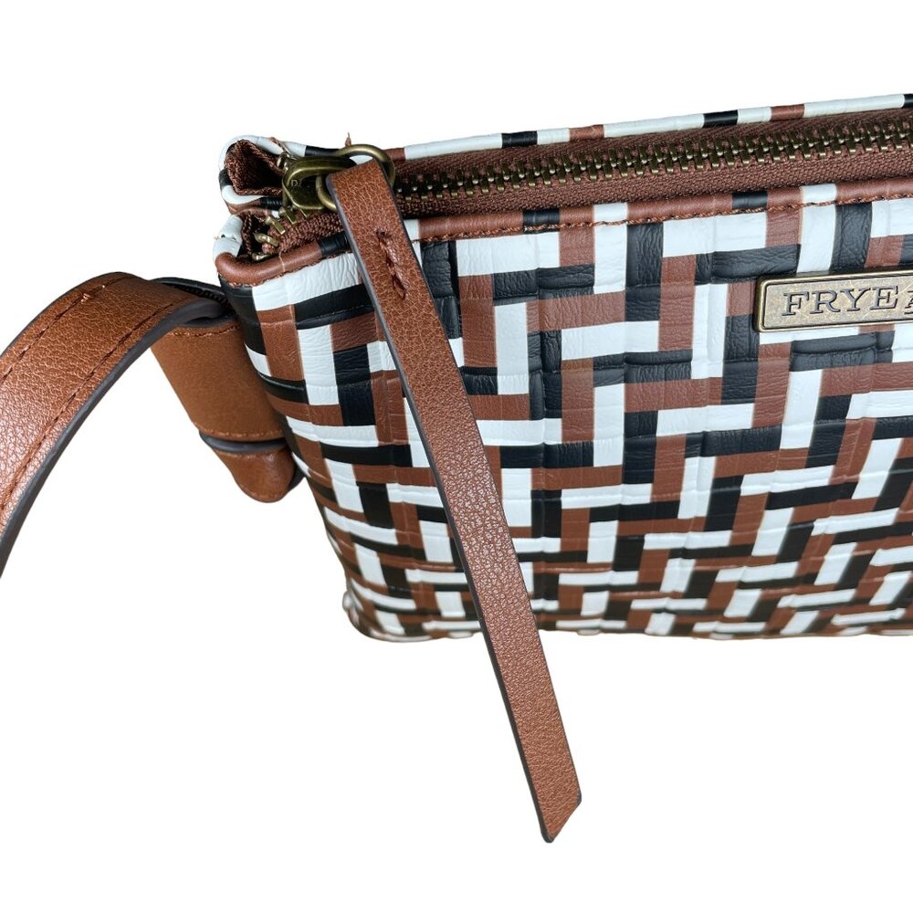 Frye & Co Faux Leather Brown Black & White Print Women's Crossbody Shoulder Bag - Picture 8 of 16